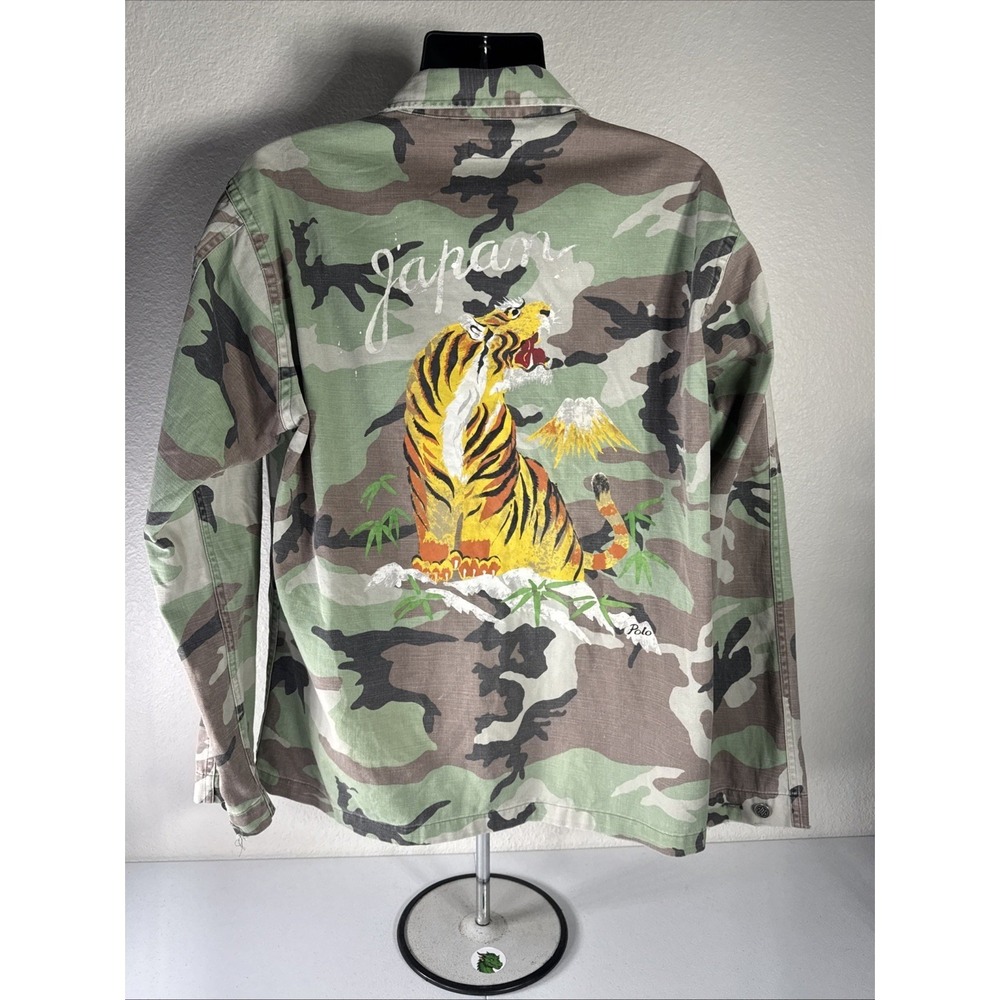 Vintage Polo Ralph Lauren Army Camo Tiger Japan Shirt Large Airforce Patches Y2K